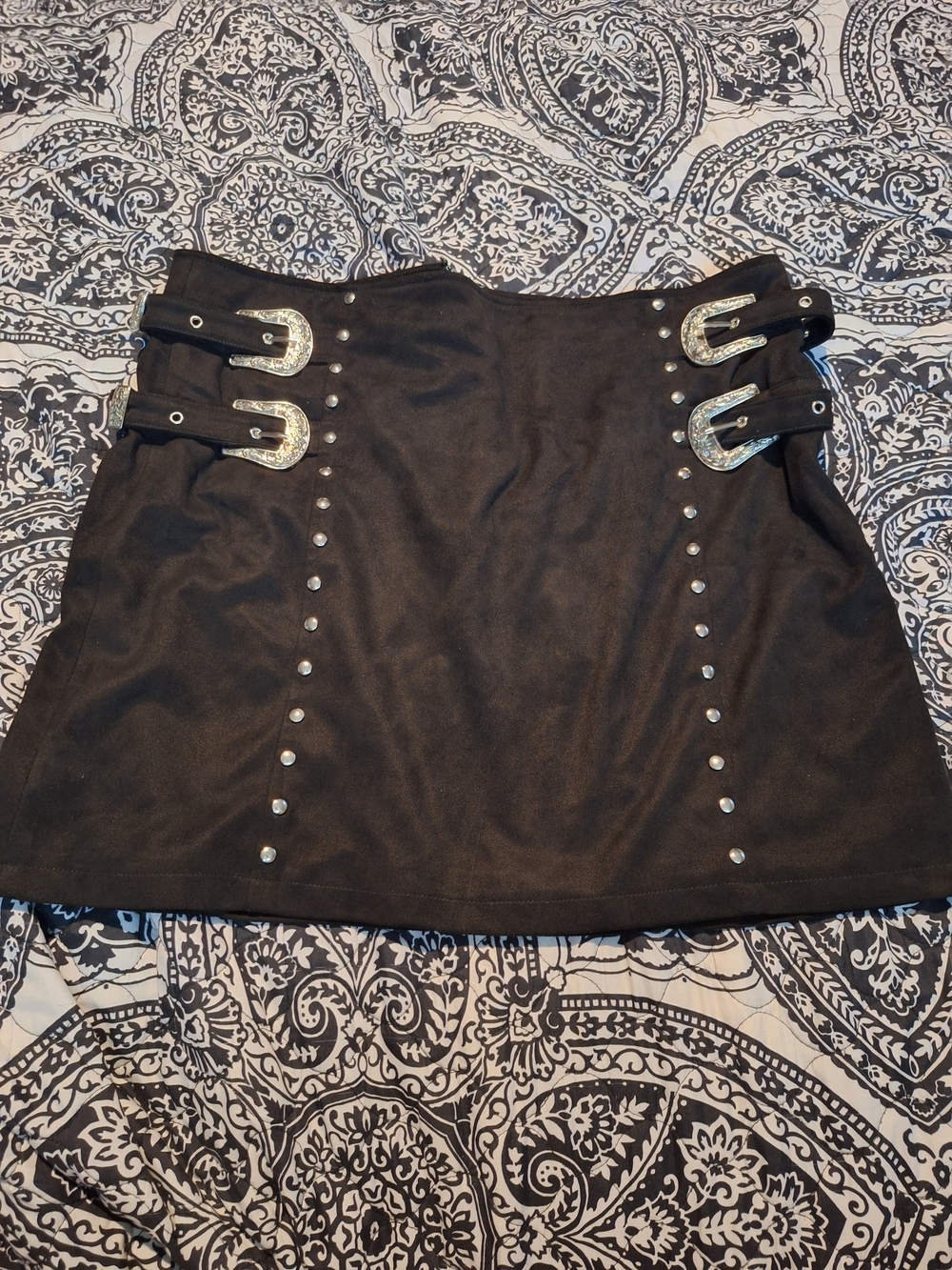 Forever 21 Black Mini Skirt with Silver Buckles